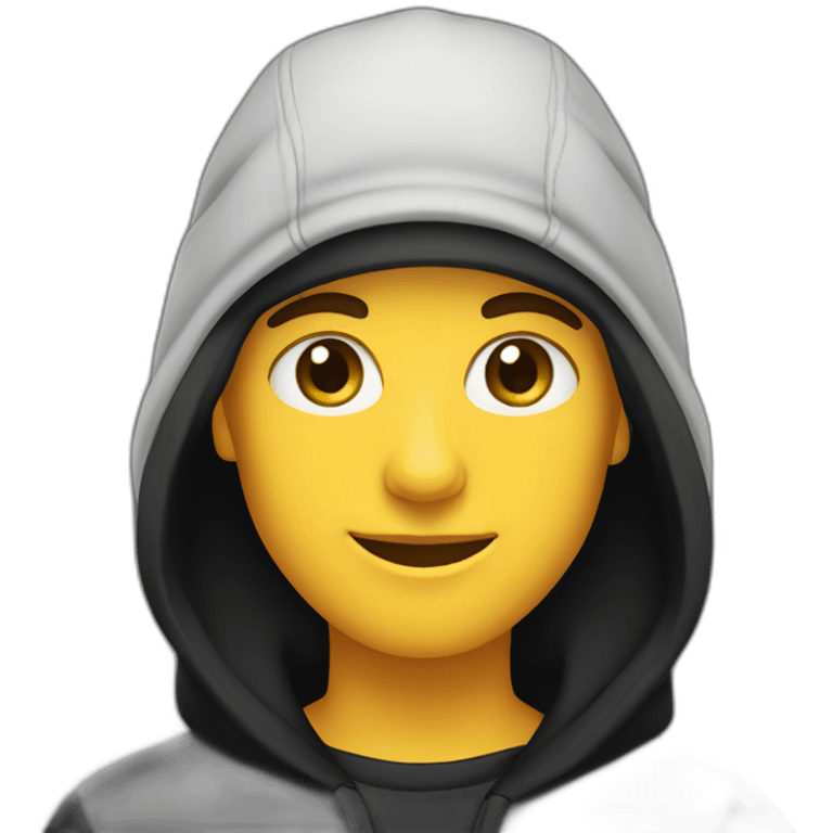 caucasian Designer wearing flat bill hat and black hoodie emoji