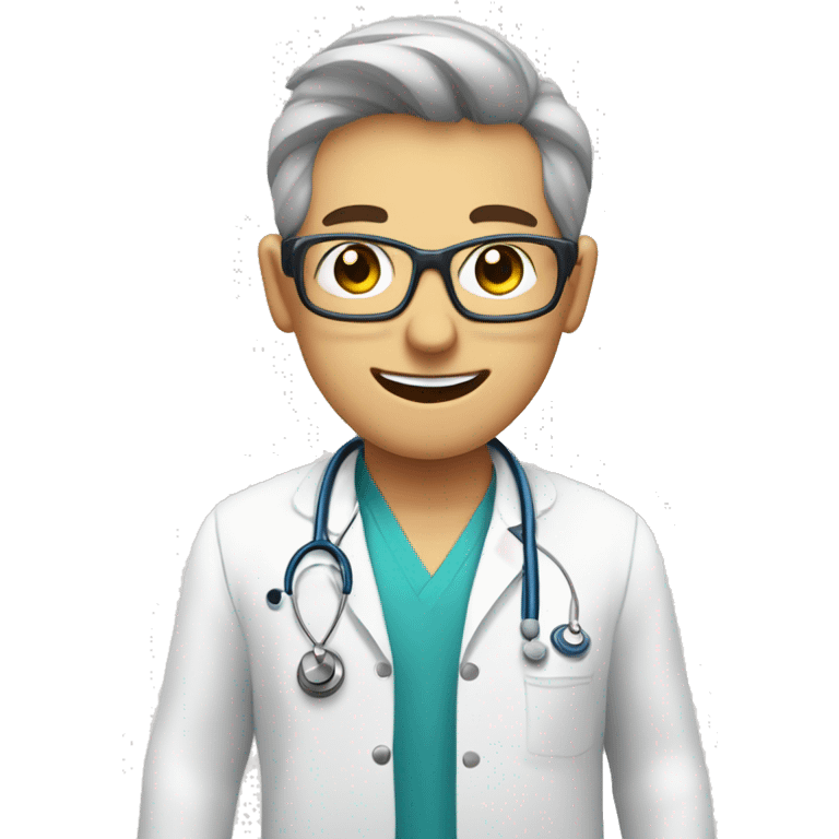 Young funny man and doctor. To describe how to use an app that medication calculate dosage. The app is used for olders doctors that works into CTI neonatal. emoji