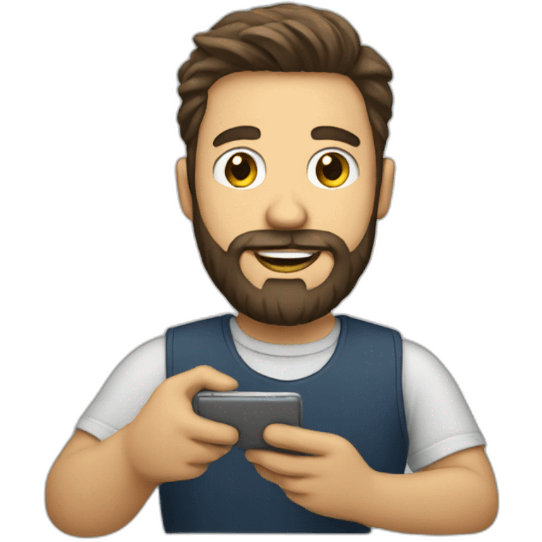 man with beard holding a phone emoji