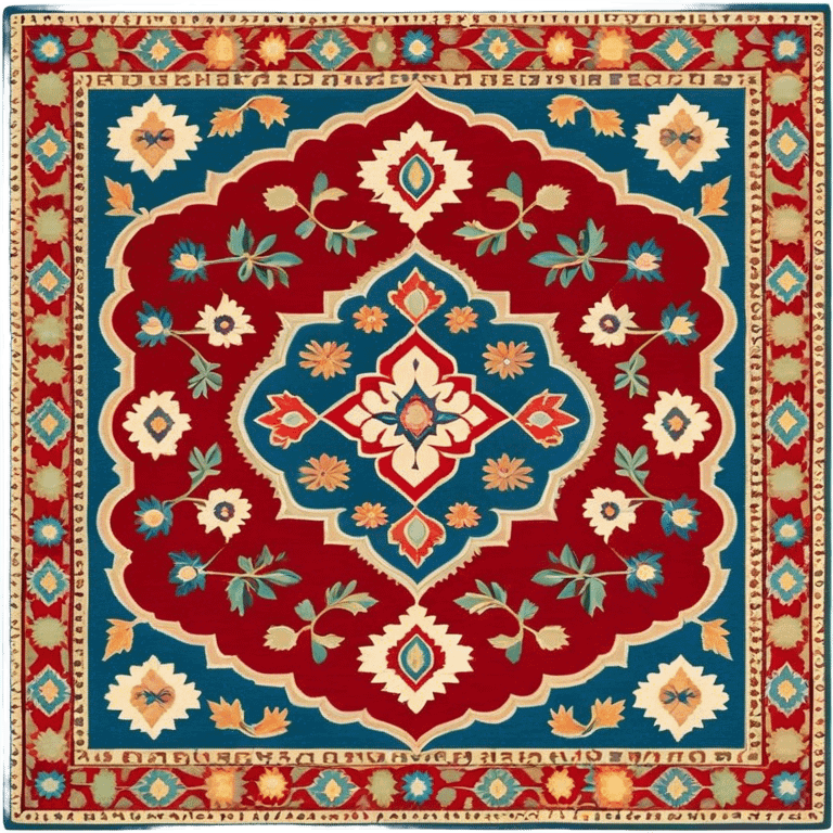 Cinematic Realistic depiction of a richly patterned Turkish carpet, rendered with exquisite details and vibrant colors, set against a soft, warmly lit background that emphasizes its artisanal craftsmanship emoji