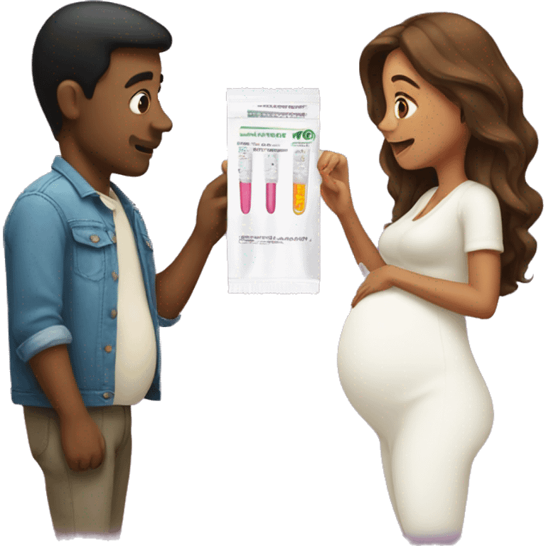 couple looking at pregnancy test emoji