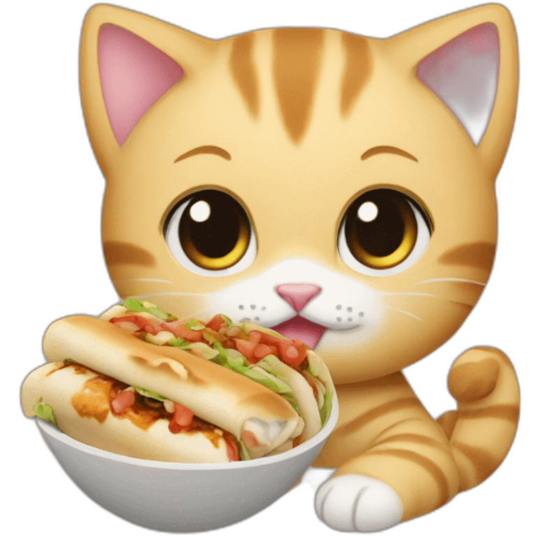 kitten eating shawarma roll emoji