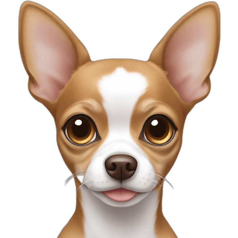 brown chihuahua with rounded head and white markings on her forehead and white markings in the two front paws emoji