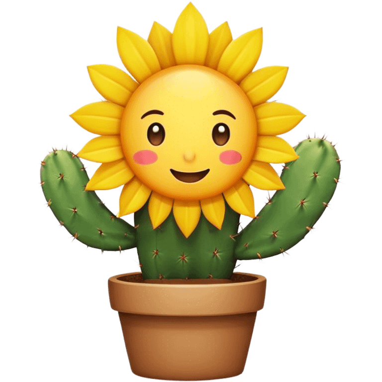 Cute cactus with happy sun emoji