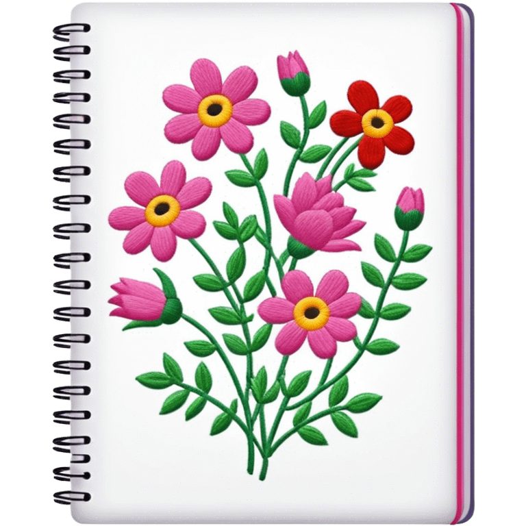 notebook with embroidered flowers on cover  emoji