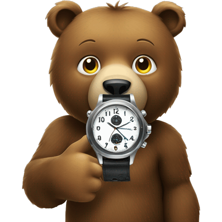 bear looking at wristwatch emoji