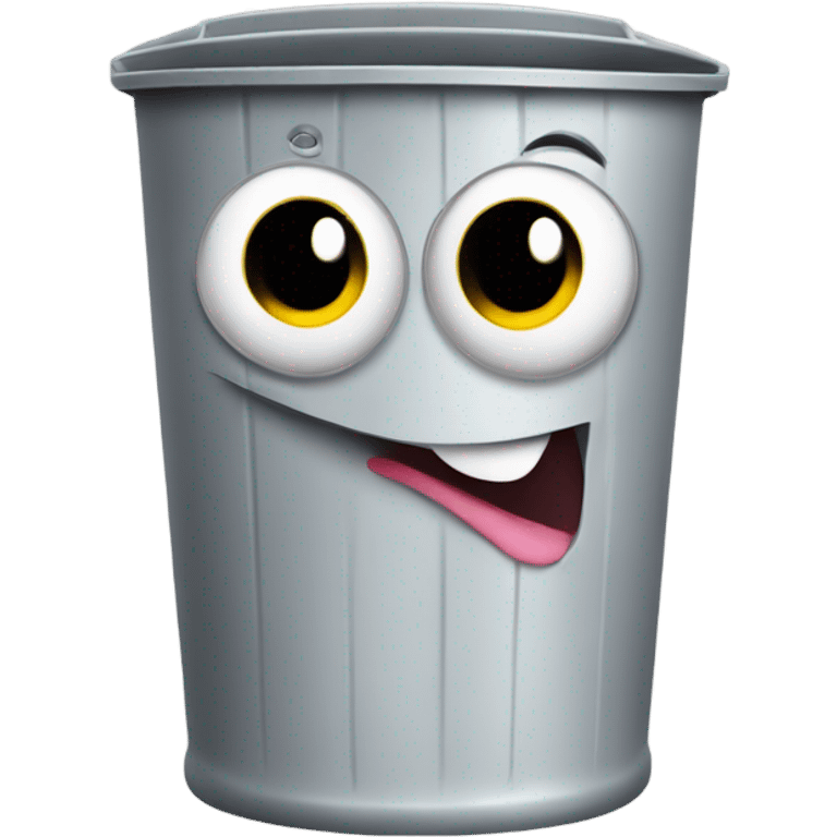 Garbage can with eyes and a tongue and legs and arms emoji