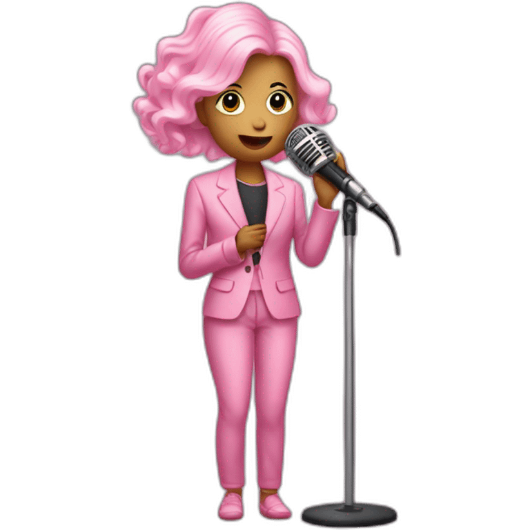 Pink skin newborn-in-suit-singing-into-microphone-stand-holding-stand-(full-body,-ios17,-somber) emoji