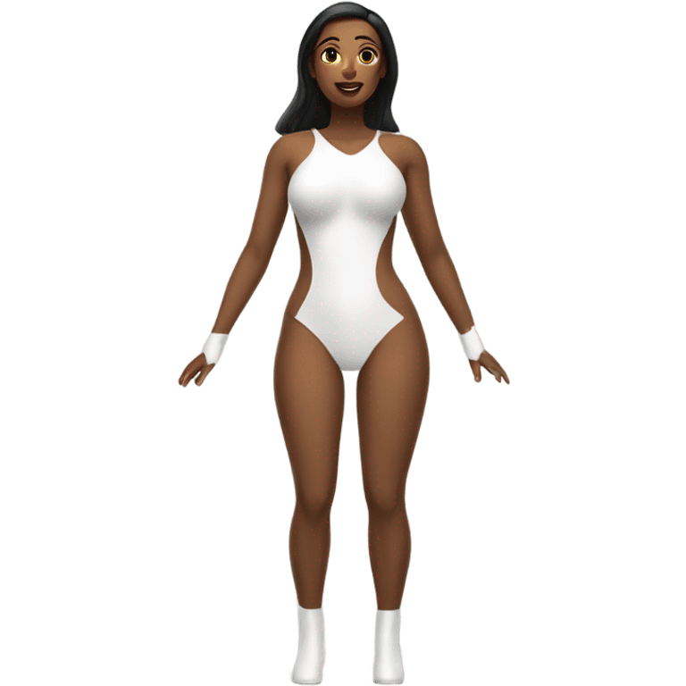 full woman white latex bodysuit front and back zoomed out emoji