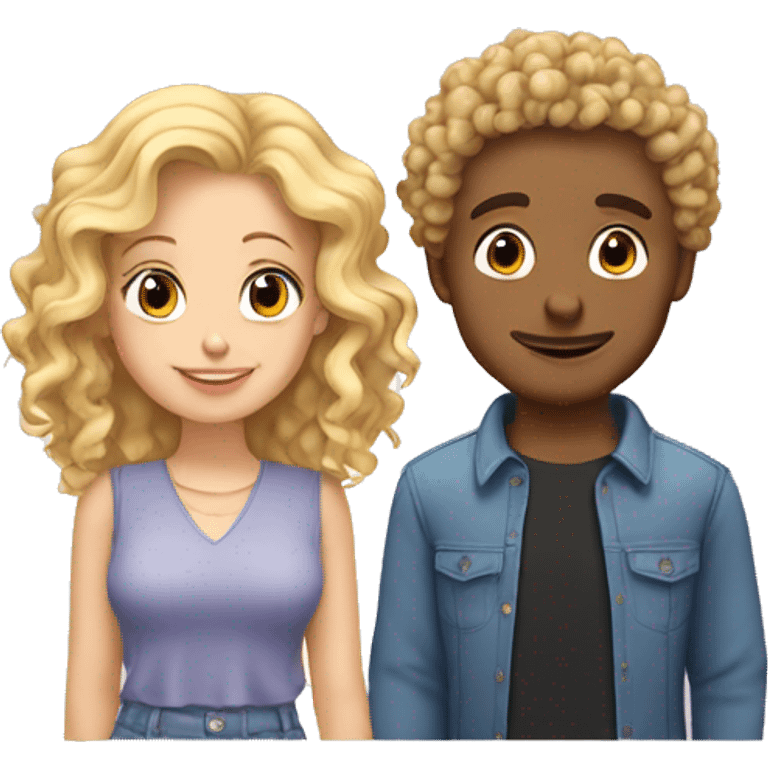 loving couple curly guy and blonde girl emoji