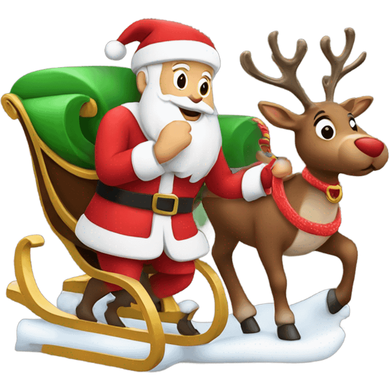 Santa with sleigh and reindeer emoji