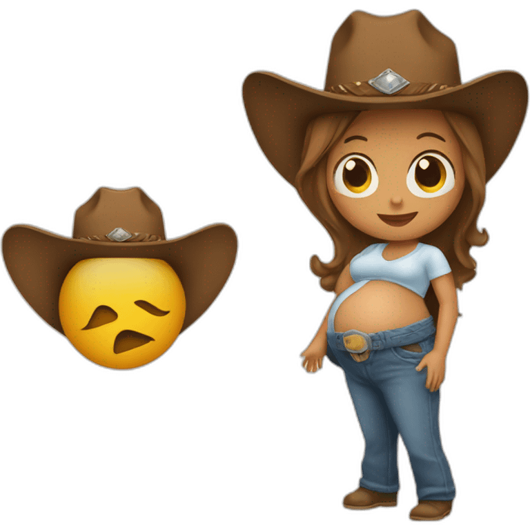 Pregnant woman with cowboy hat holding belly emoji