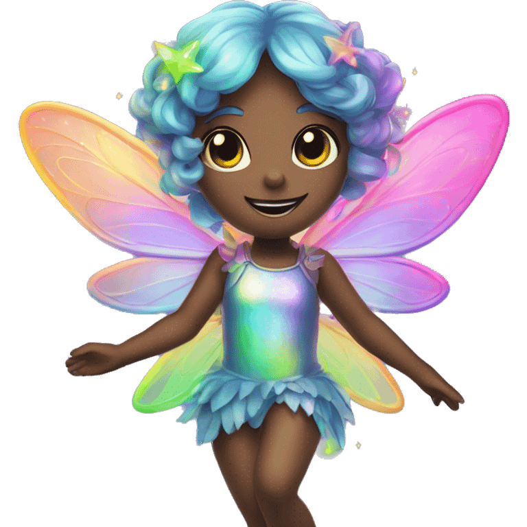 Iridescent fairy flying twinkle rainbow neon emoji