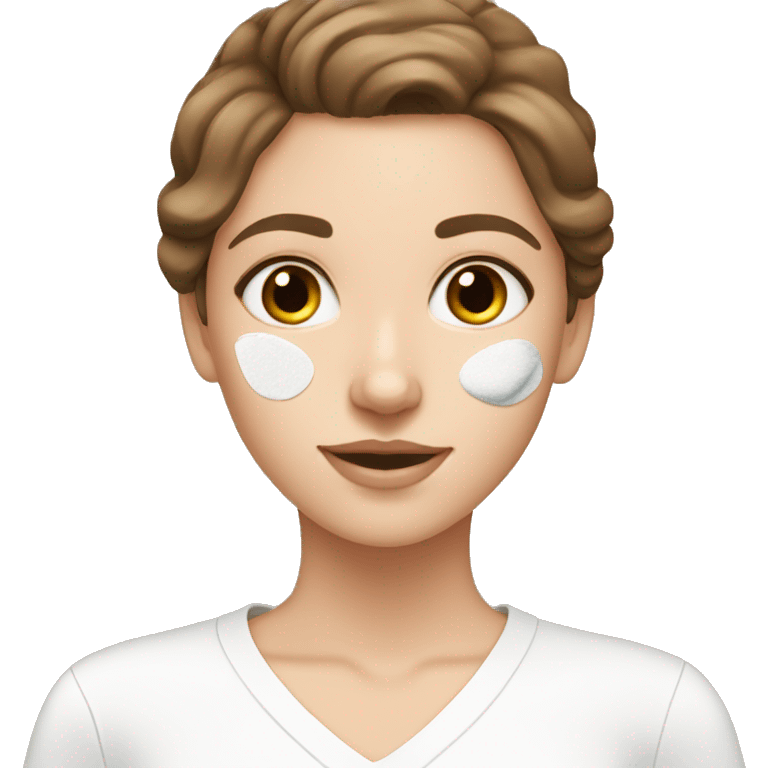 White girl brown hair applying skincare emoji