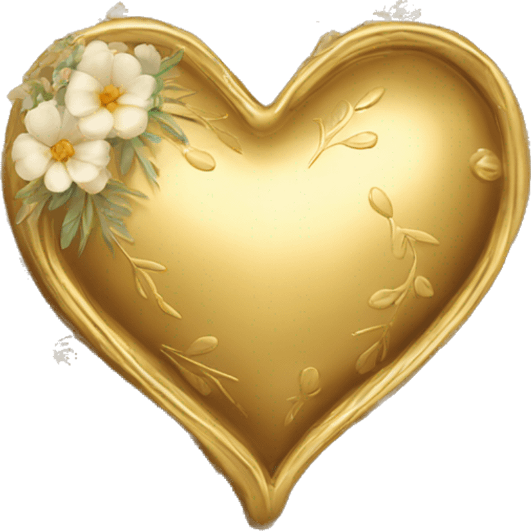 Golden heart with a floral pattern on it  emoji