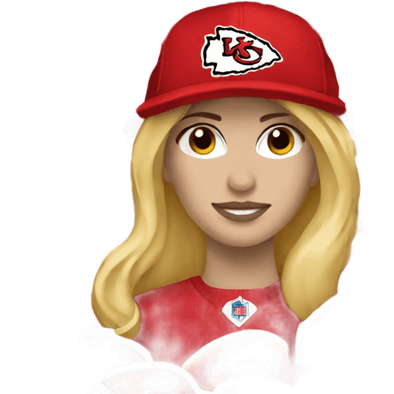 Long blonde haired woman with Kansas City Chiefs hat on emoji