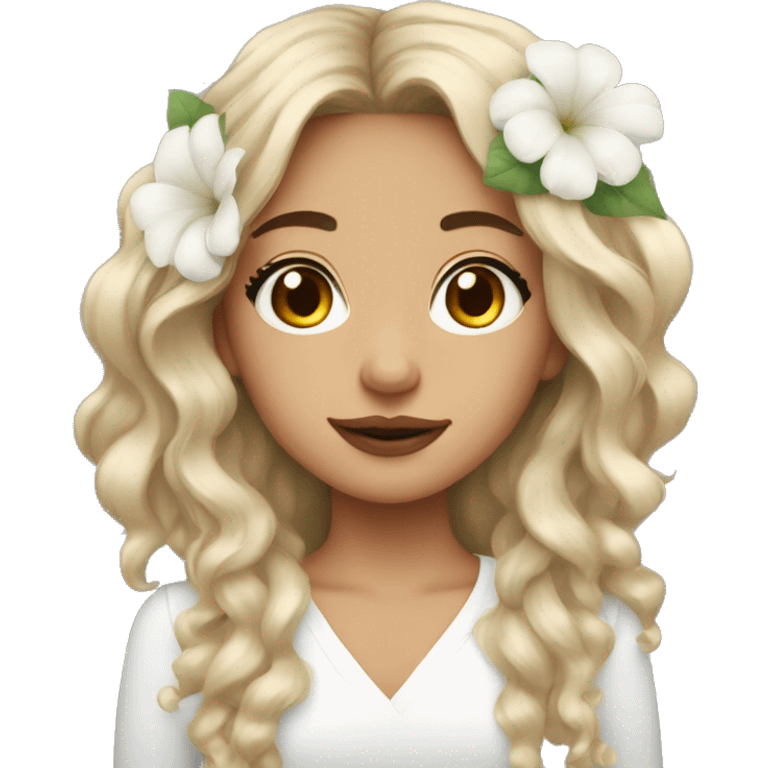 Medium Hair Girl with big white flower earrings emoji