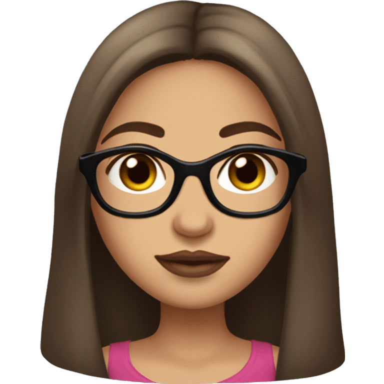 Girl with dark brown straight long hair,light skin brown eyes long lashes , glasses and big lips emoji