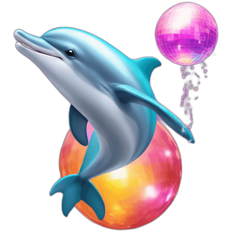 Dolphin doing tricks with a disco ball emoji