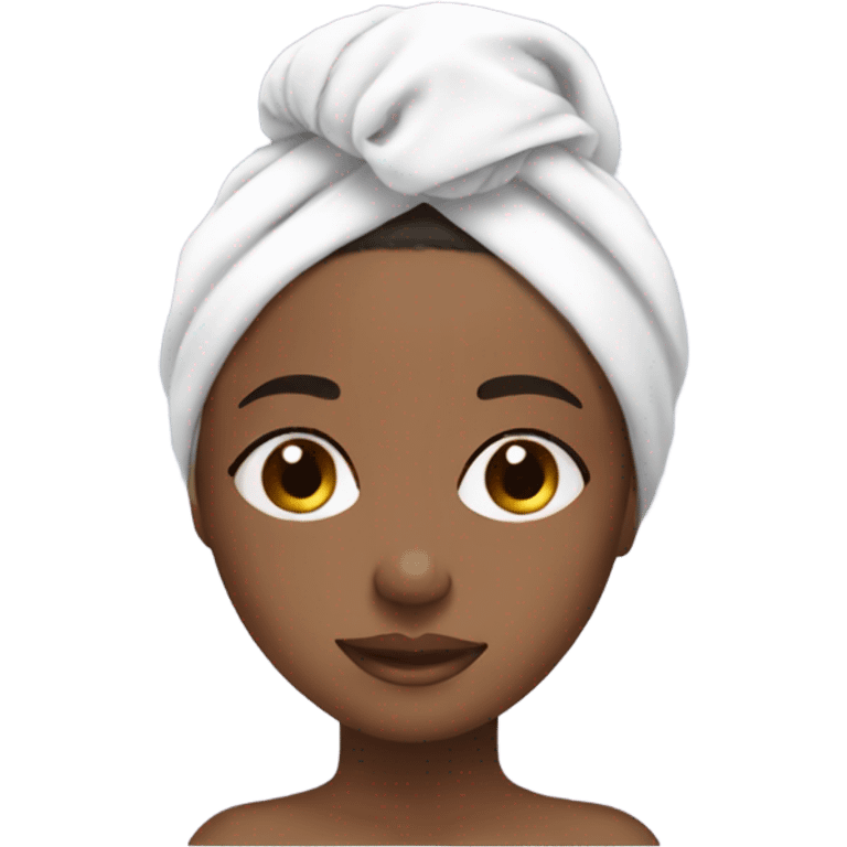 Brown skin girl doing skincare with towel on head emoji