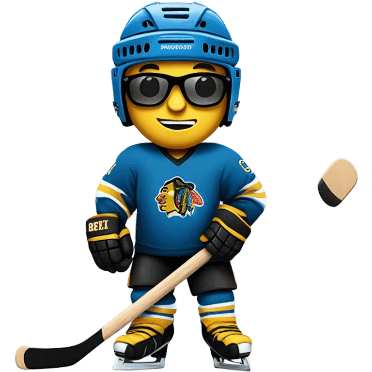 hockey player with sunglasses emoji