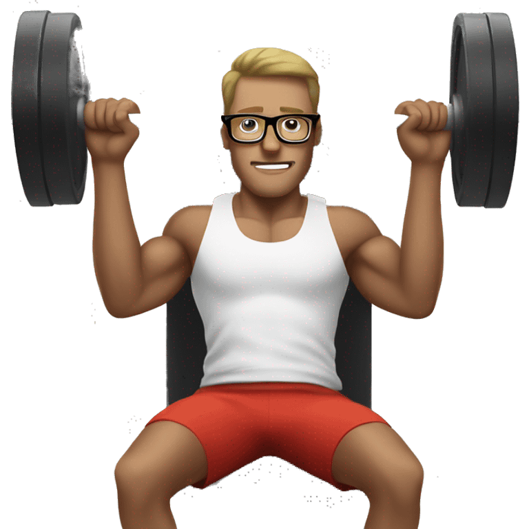 White guy with glasses doing benchpress workout emoji