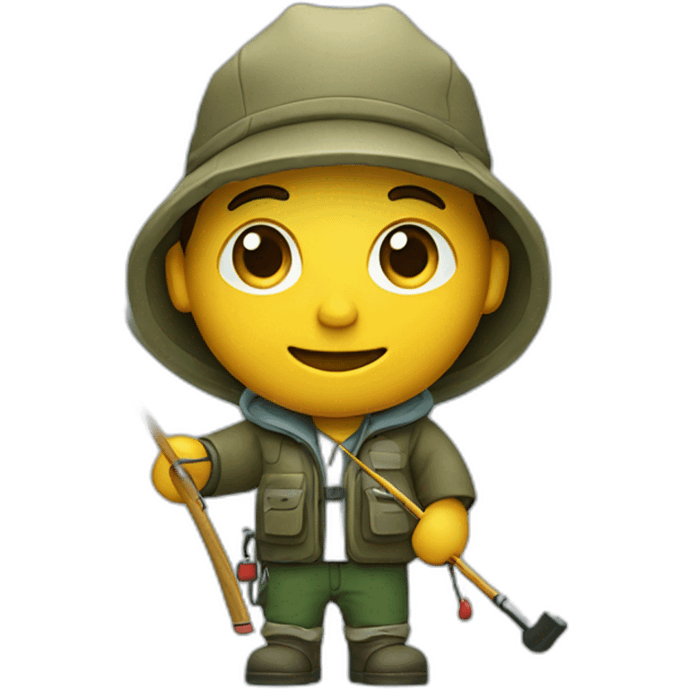 a fisherman with a fishing rod with a fish hanging on the hook emoji