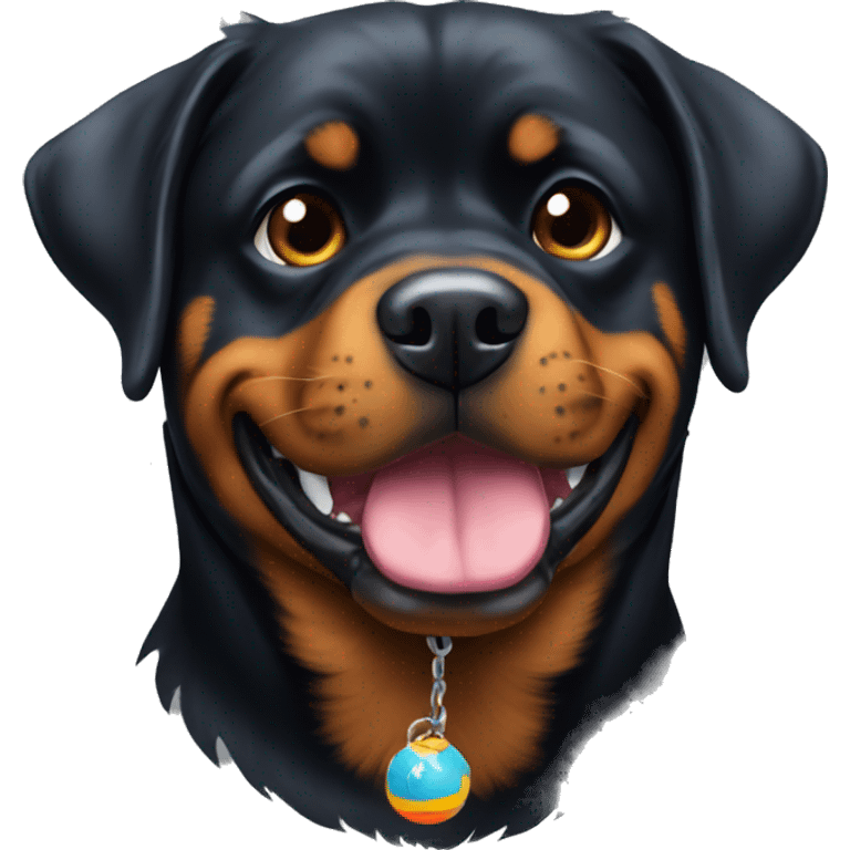 A Rottweiler with a toy emoji