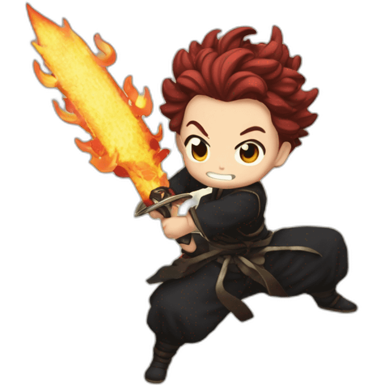 Tanjiro swinging his sword with fire around it emoji