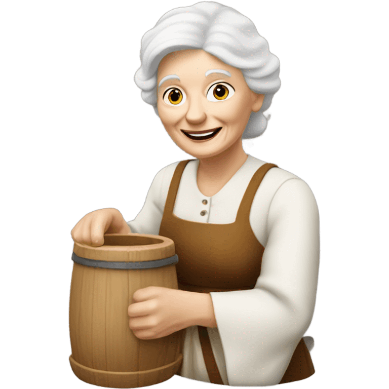 Old Caucasian lady white hair butter churning emoji