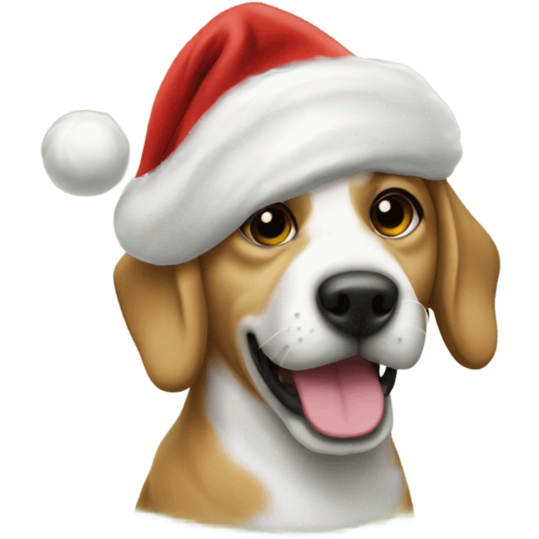 dog by christmas tree with a santa hat on emoji