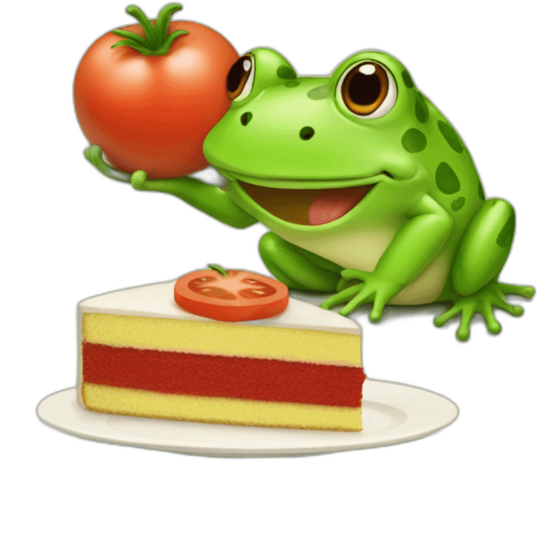 cute frog eating a tomato cake emoji