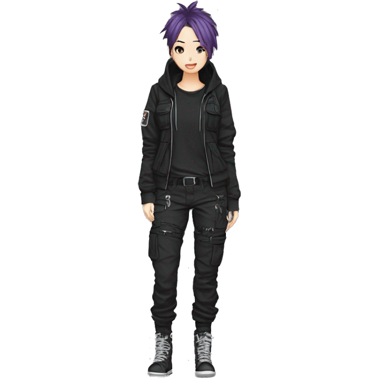 Edgy anime punk gothic tomboy with techwear cargo pants hoodie emoji