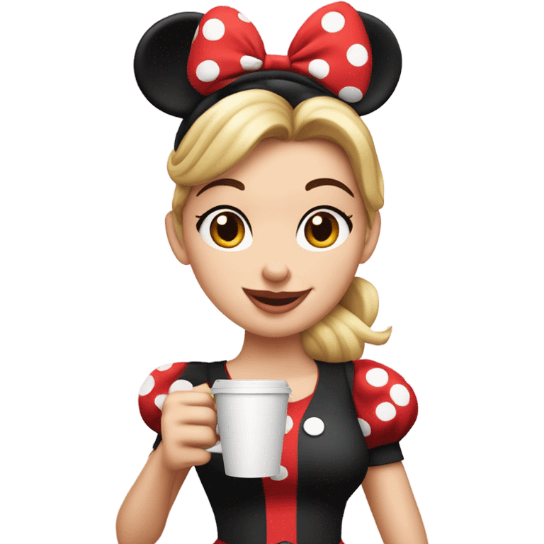 White Minnie Mouse girl holding a coffee emoji