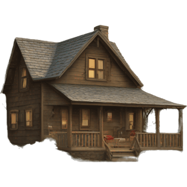 Rustic lake house in the style of an oil painting emoji