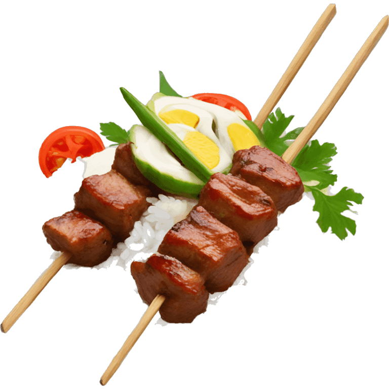 filipino meat skewer dish with white rice emoji