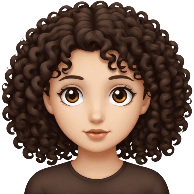 Curly haired girl with fair skin dark brown eyes and hair  emoji