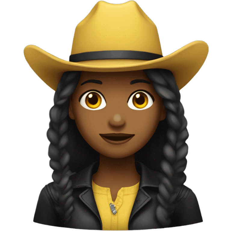 girl with a black cowboy hat, default yellow skin emoji