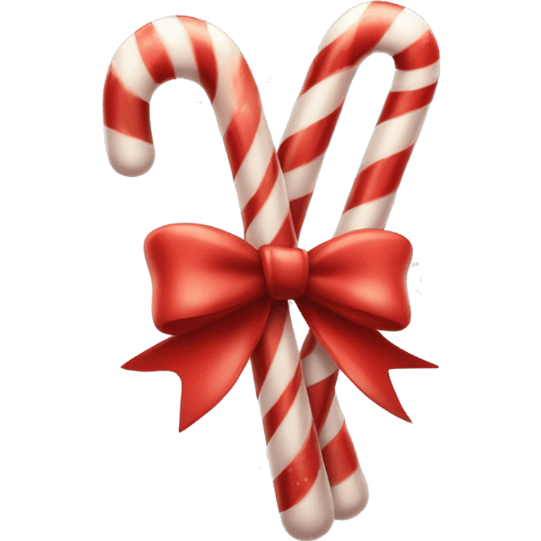 Two red and white candy canes facing opposite directions cross-crossing with a big red bow and some holly in the center emoji