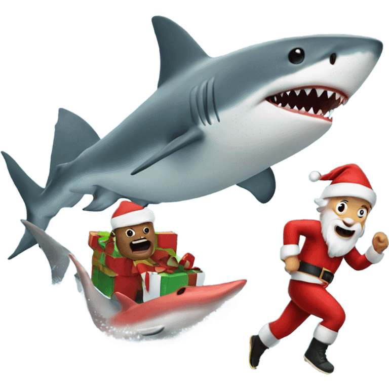 Santa chasing a shark emoji