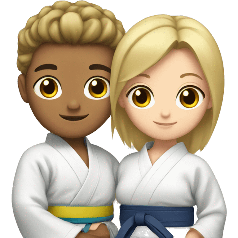 Brunette boy with blonde girl in kimono judo emoji