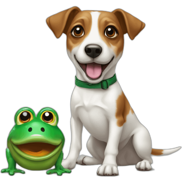 A large jack russel with toy frog emoji