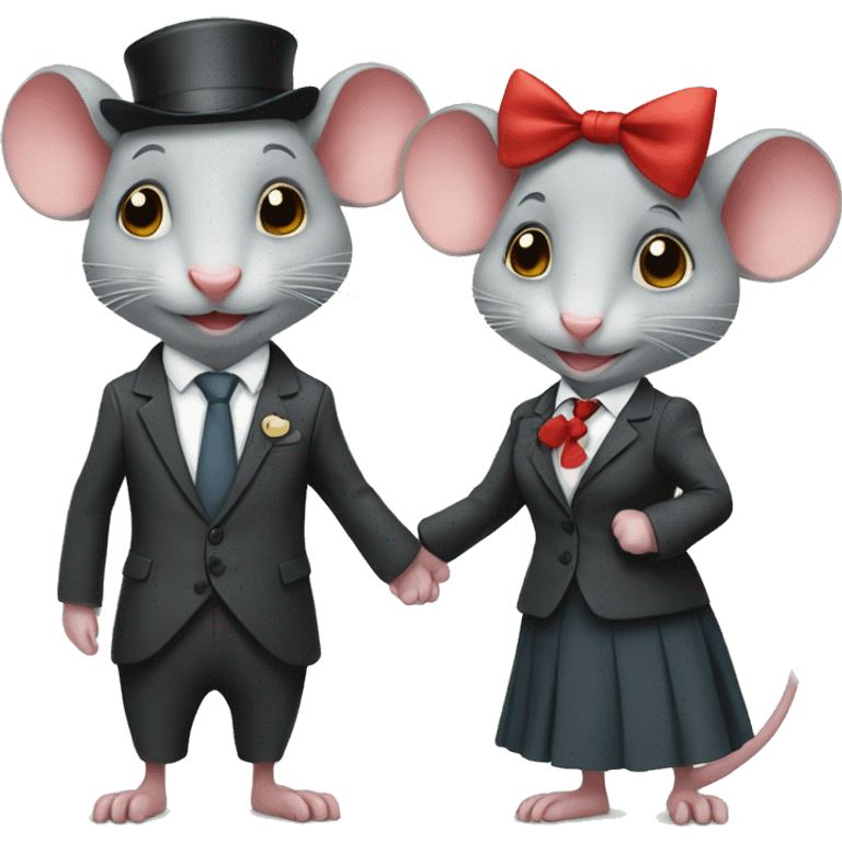 Boy rat with a tie and girl rat wearing a bow in love  emoji