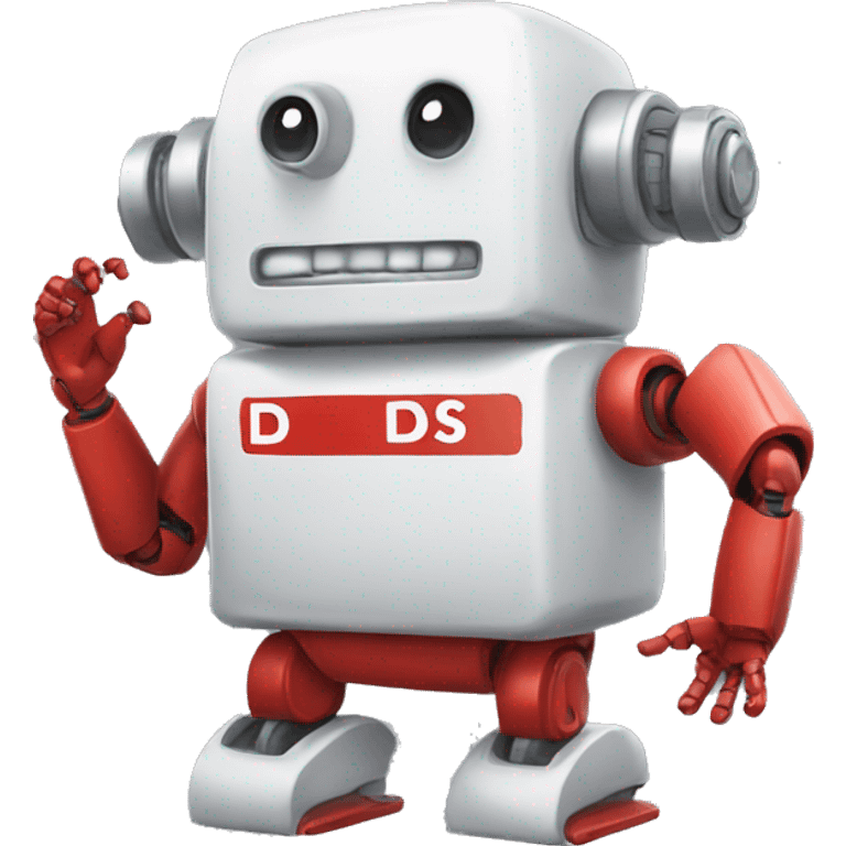 red robot with white letters D and S on it shirt emoji