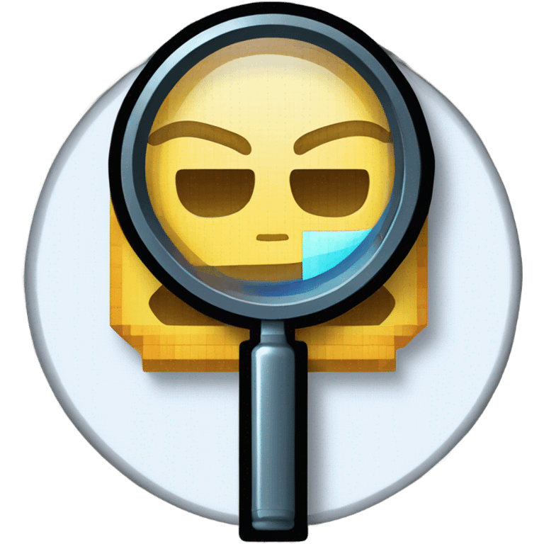 logo in a pixel art style featuring a magnifying glass as the central element. Inside the circular lens of the magnifying glass, place a pixelated letter 'A' emoji