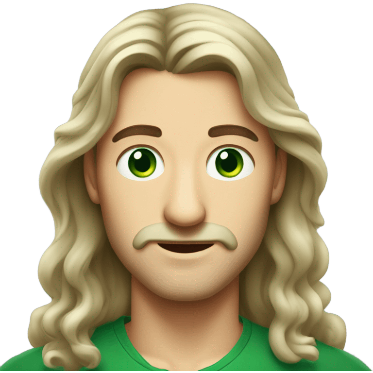 polish man with long hair middle part, green eyes and long nose emoji