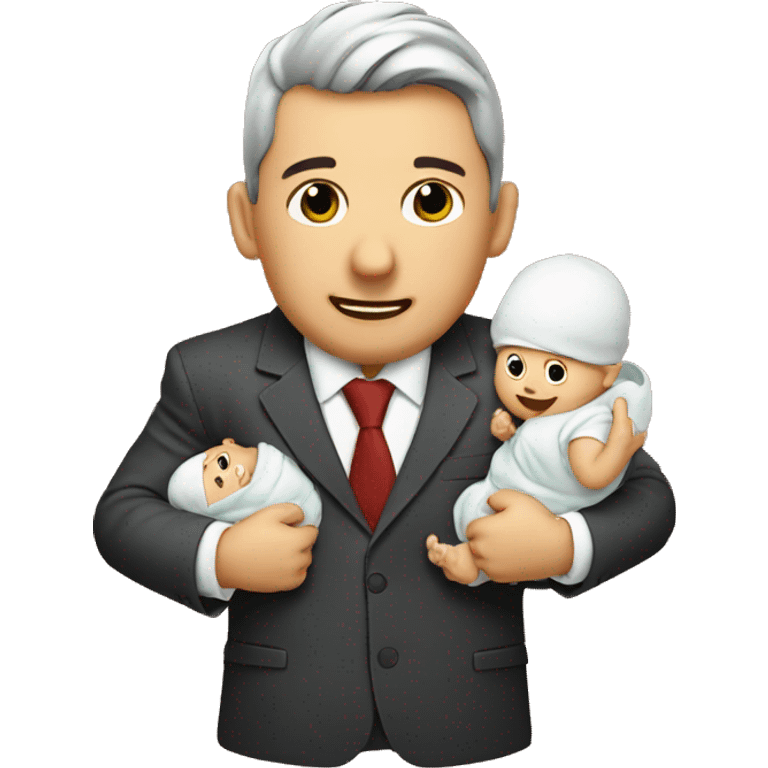 A businessman with 2 babies. Each baby is biting his hand emoji