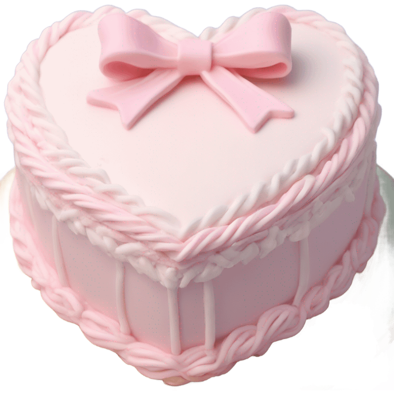 Pastel pink heart shaped cake with fancy white icing and bows emoji