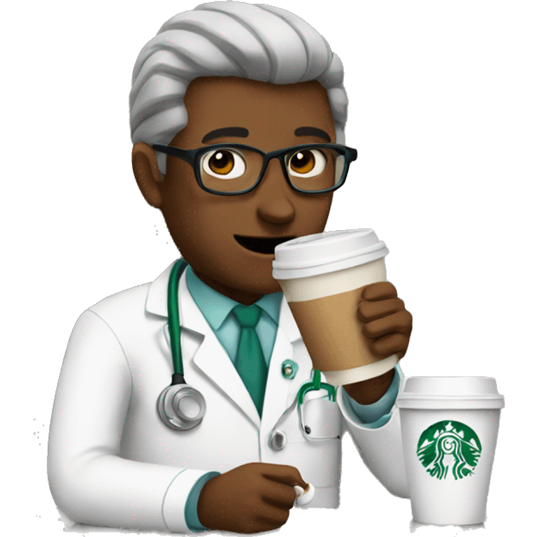 Doctor drinking a Starbucks coffee emoji