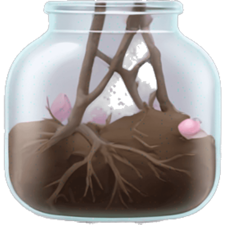 Delicate big twig with pink buds in a transparent jar vase emoji